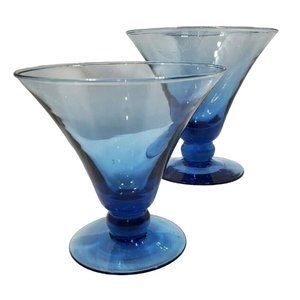 4 Mikasa Domain Blue Cocktail Glasses Dessert Bowl 4.7" blown glass low stem